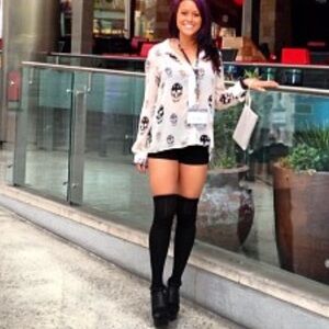 Tan and black skull blouse with open back cutout